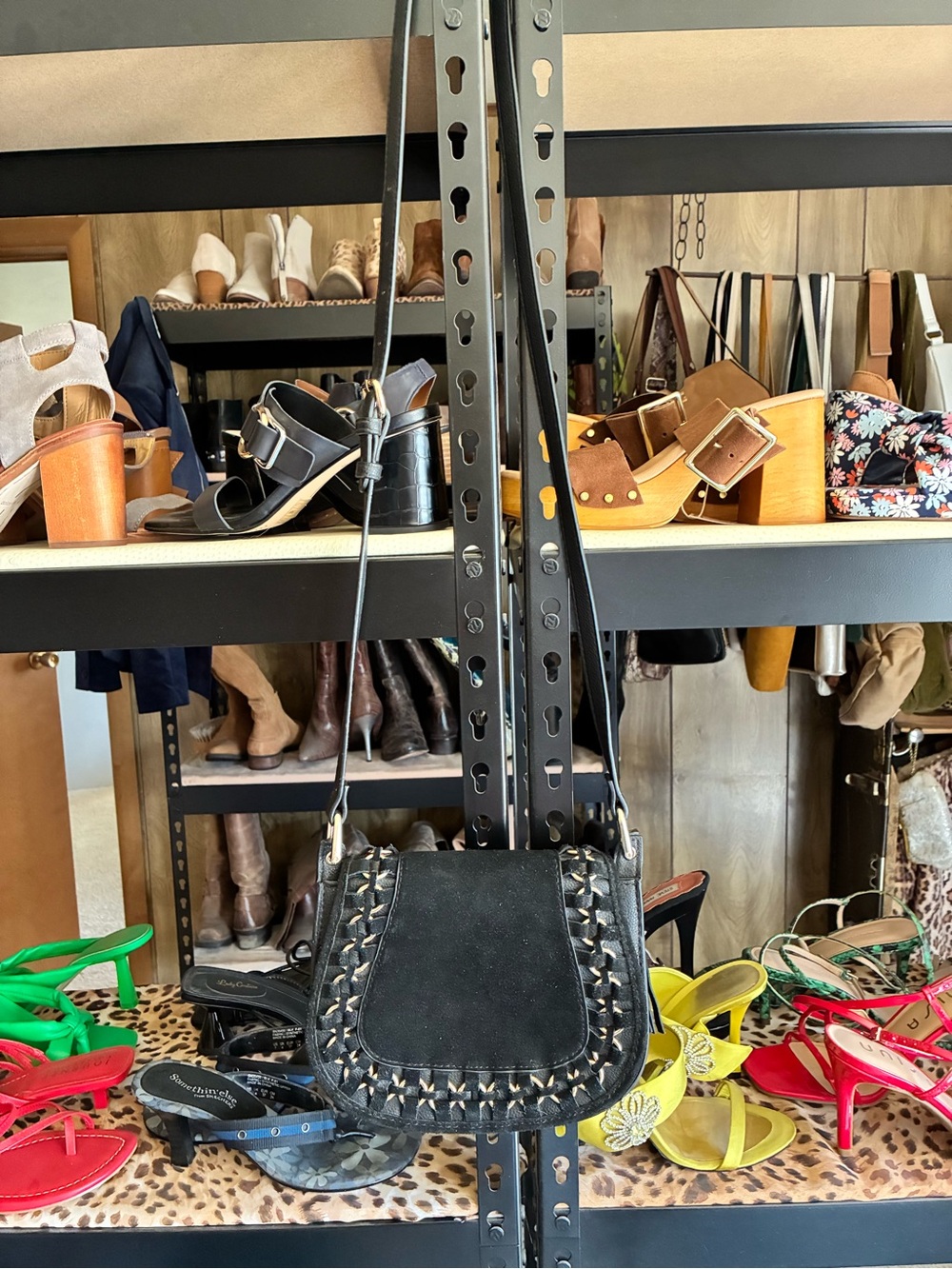 Mango Black Woven-Detail Crossbody Saddle Bag